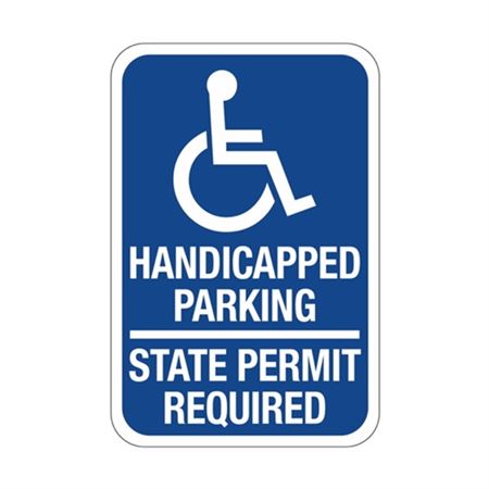 Handicapped Parking State Permit Required Symbol Sign 12"x18"